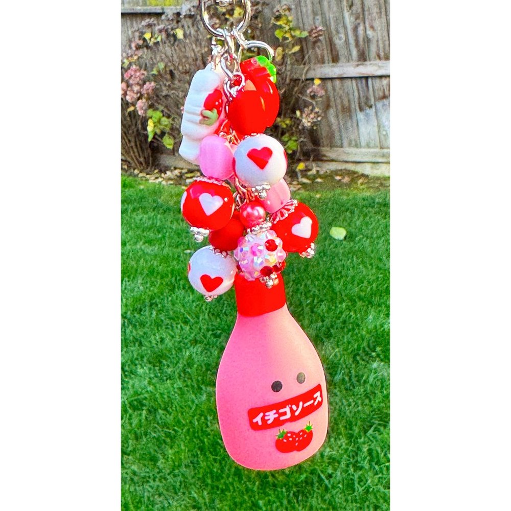 Kawaii Strawberry Milk Yogurt Drink Keychain Bag Purse Charm View 2